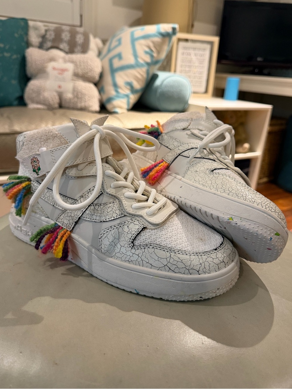 Free People Parker High Top Sneakers Ivory Rainbow Tassel Size 8 NWT